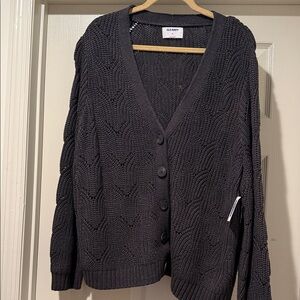 NWT Old Navy Women Charcoal Knit Old School Style Button Down Long Cardigan XXL